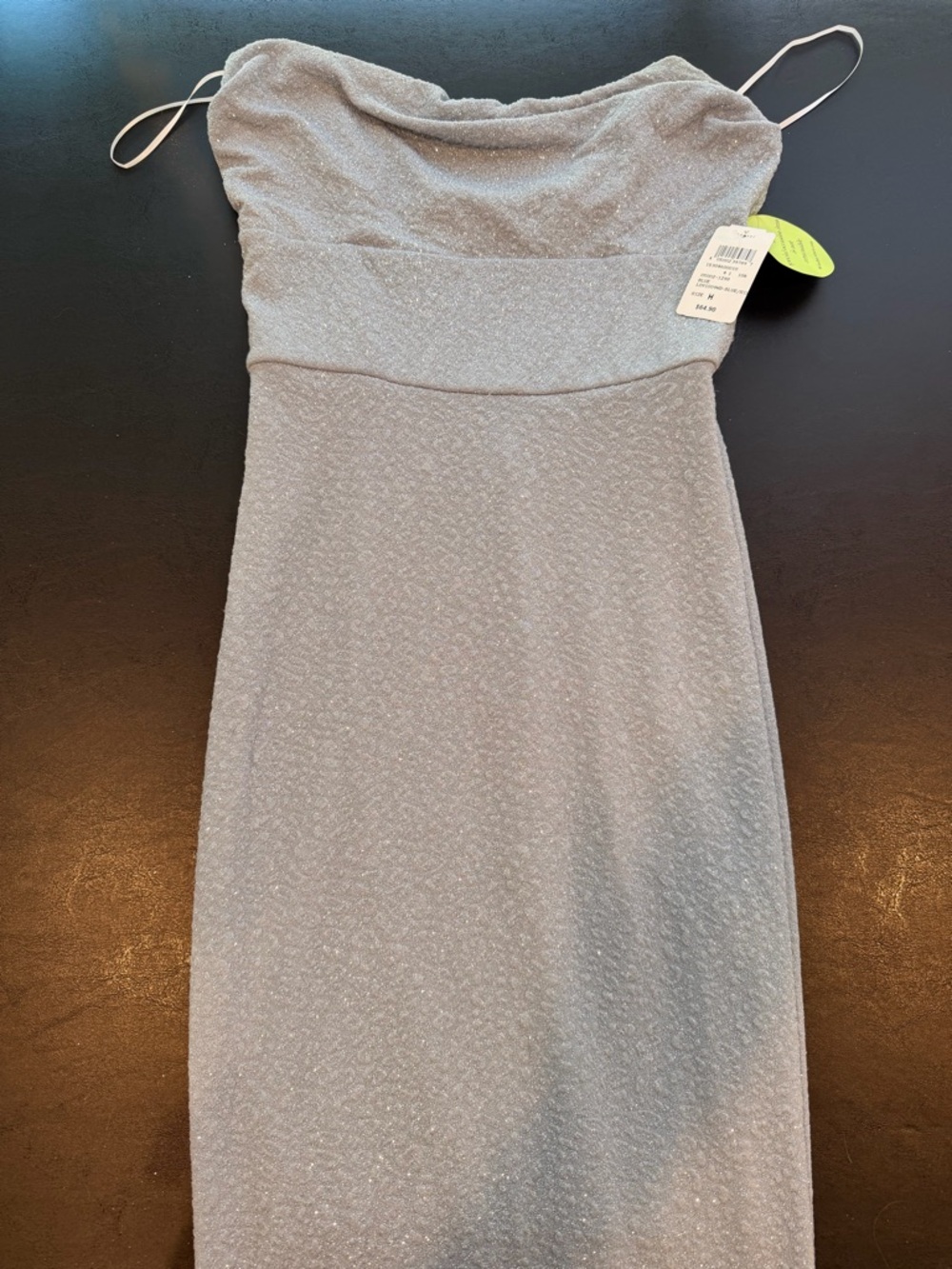 Windsor Off-Shoulder Glitter Maxi Dress – Silver/Ice Blue – Size M NWT